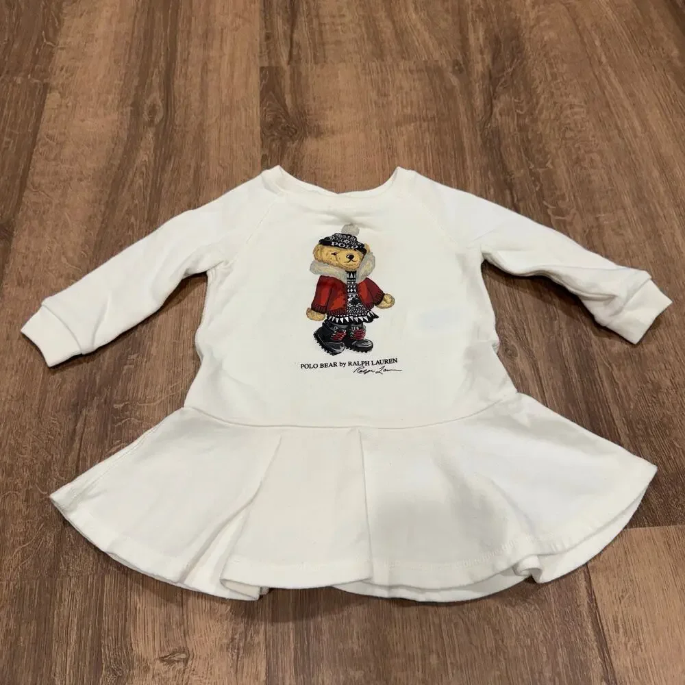 Ralph Lauren Polo Bear Sweater Sweatshirt Dress Baby Girl Size 9M Months
